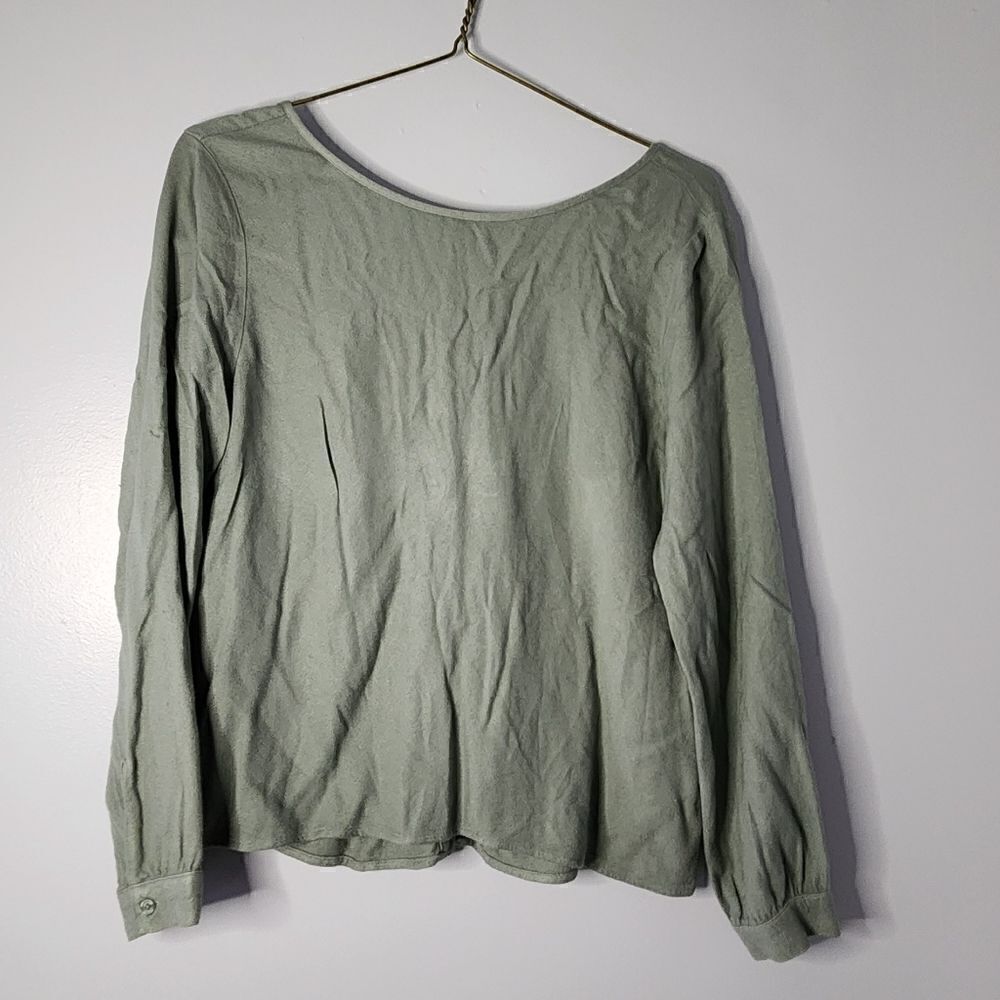 Cloth & Stone Anthropologie Long Sleeve Dress Shirt Womens S Green Open Back
